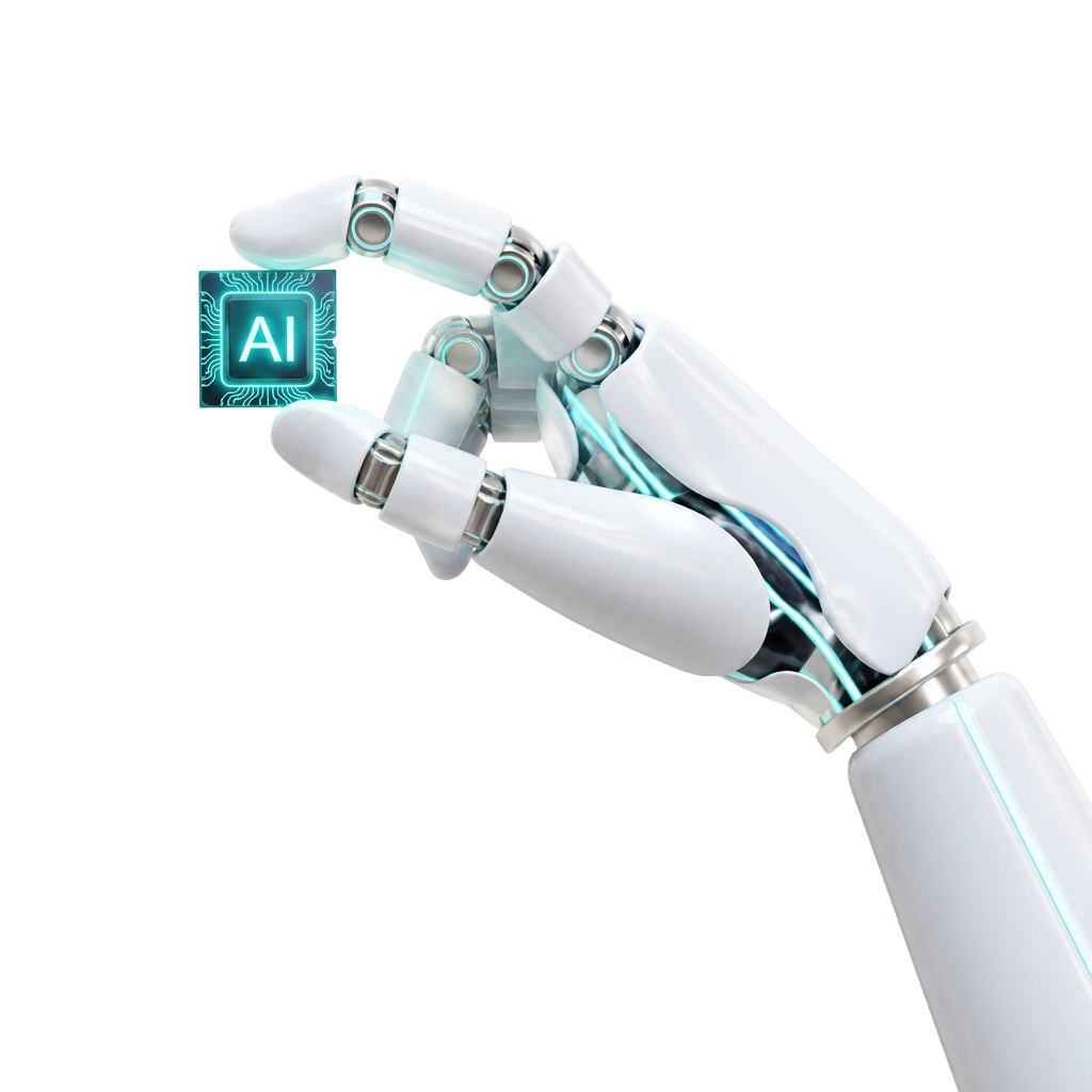 Robotic hand holding AI chip